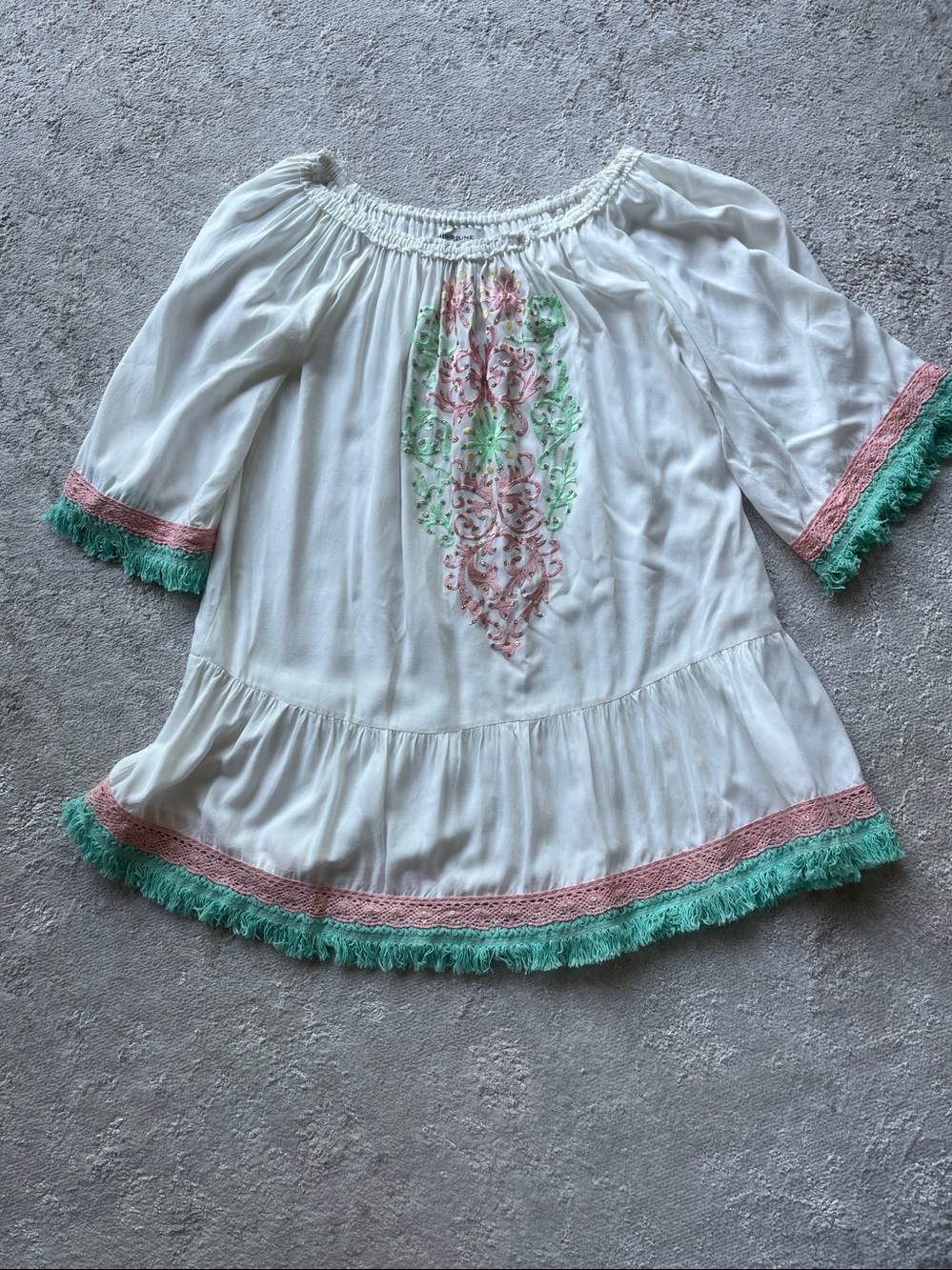 MISS JUNE La Plage Boho Beach Gold Pink Ombre Off-Shoulder Dress/Cover Up $218